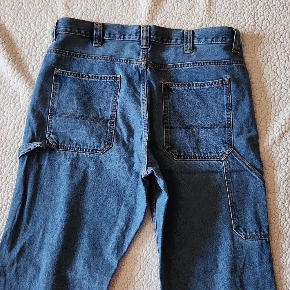 Blue mountain high rise wide leg carpenter medium wash distressed jeans